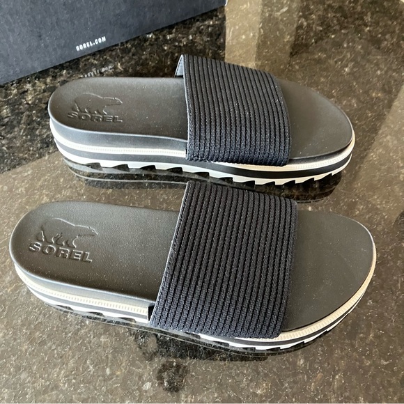 New Sorel Roaming Easy Slide Sandals, Casual Stretch Black Slides, Athleisure - Picture 2 of 14